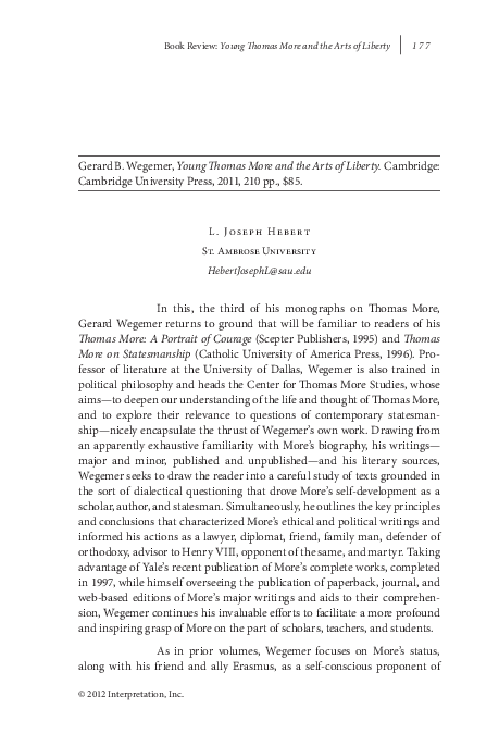 Young Thomas More and the Arts of Liberty