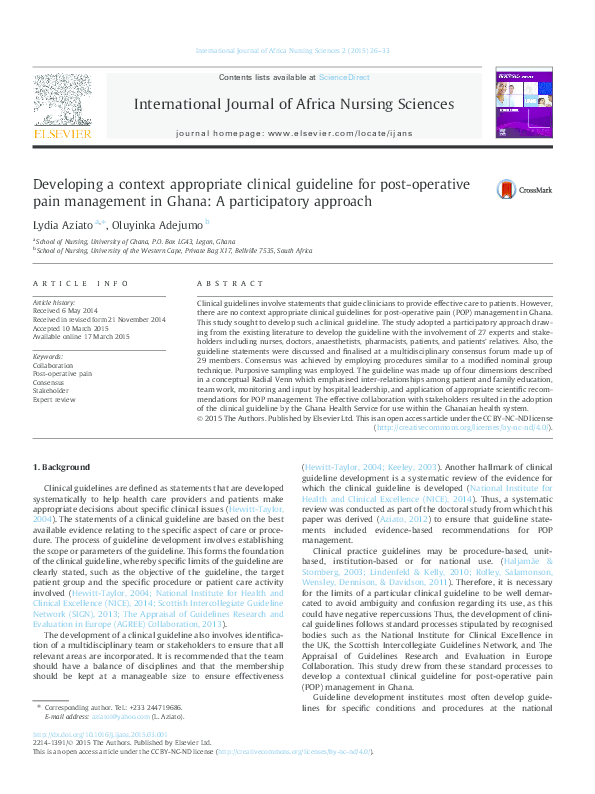 (PDF) Developing a context appropriate clinical guideline for post ...