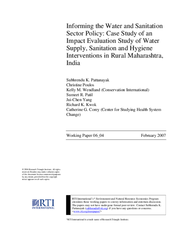 (PDF) Informing the Water and Sanitation Sector Policy Case Study of