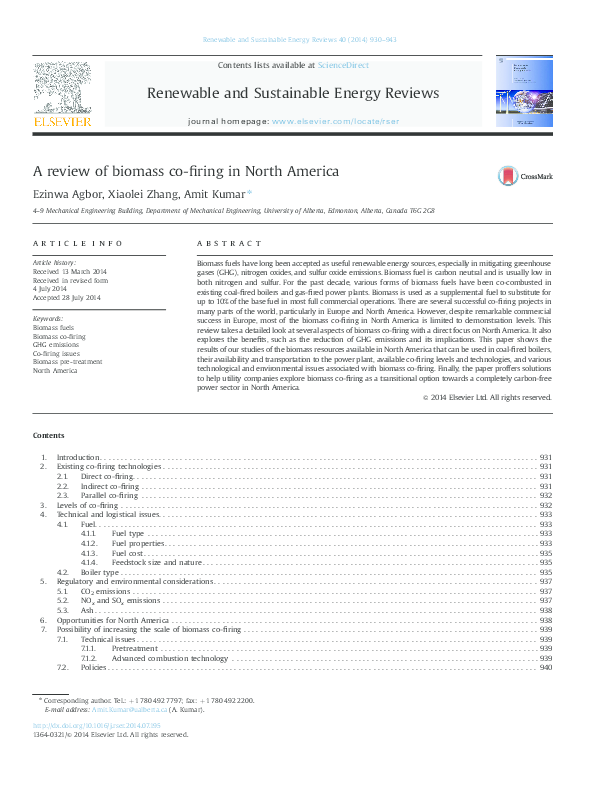 (PDF) A review of biomass co-firing n North America