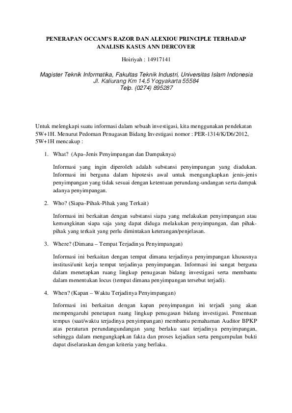(PDF) PENERAPAN OCCAM’S RAZOR DAN ALEXIOU PRINCIPLE TERHADAP ANALISIS ...