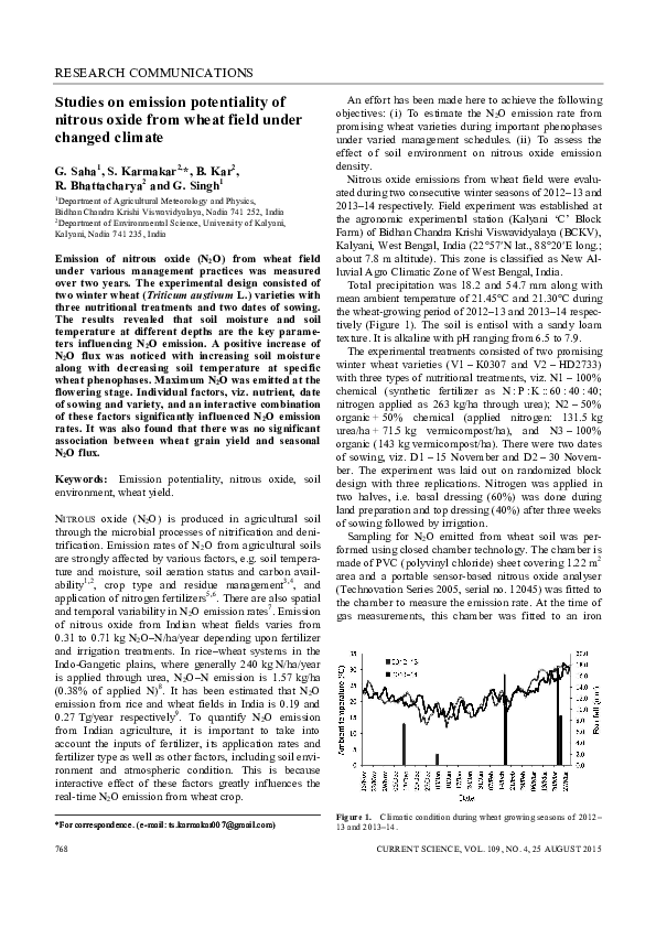(PDF) Studies on emission potentiality of nitrous oxide from wheat ...