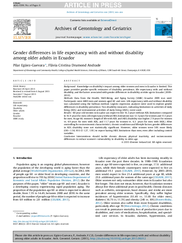 (PDF) Gender differences in life expectancy with and without disability ...