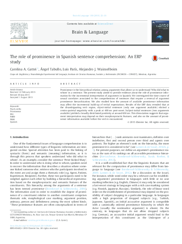 (PDF) The role of prominence in Spanish sentence comprehension: An ERP ...