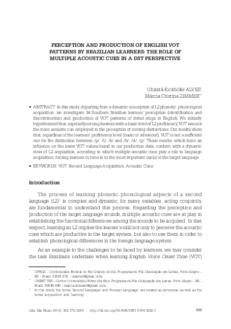 (PDF) Perception and production of English VOT patterns by Brazilian ...