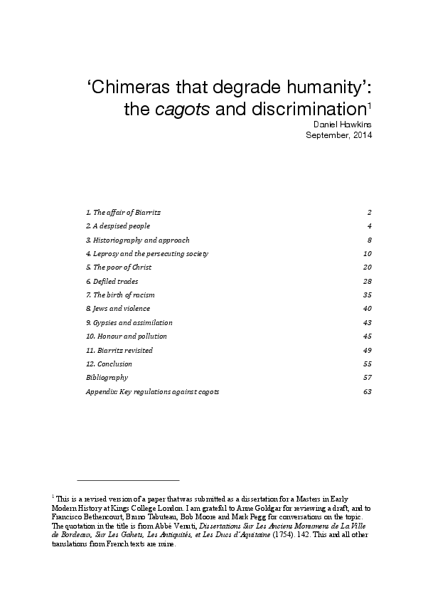 First page of “'Chimeras that degrade humanity': the cagots and discrimination”