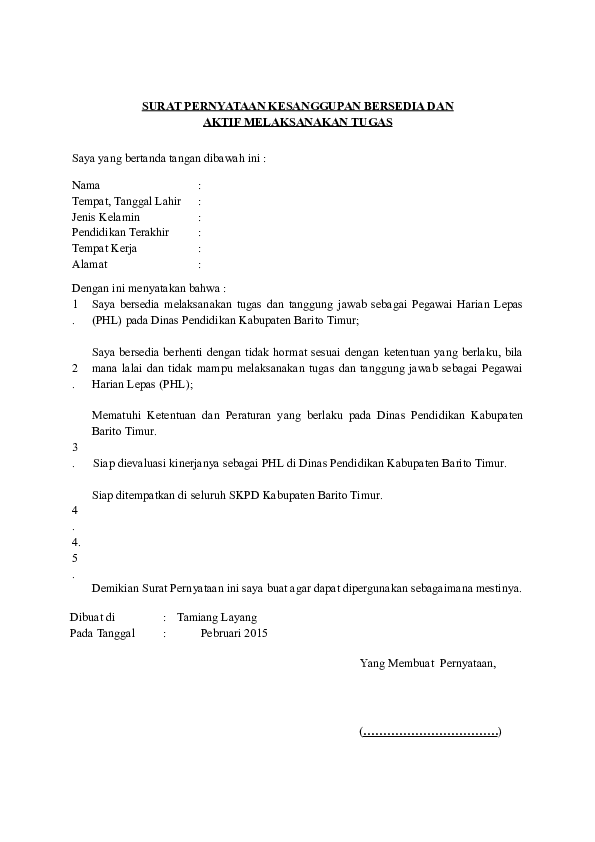 Surat Pernyataan Lepas Tanggung Jawab