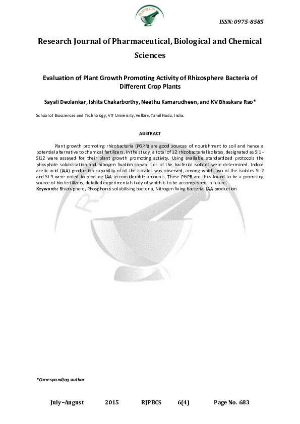 (PDF) Evaluation of Plant Growth Promoting Activity of Rhizosphere ...