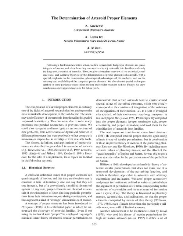 (PDF) The Determination of Asteroid Proper Elements