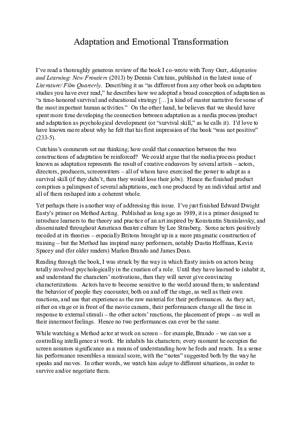 (DOC) Adaptation and Emotional Transformation (2015)