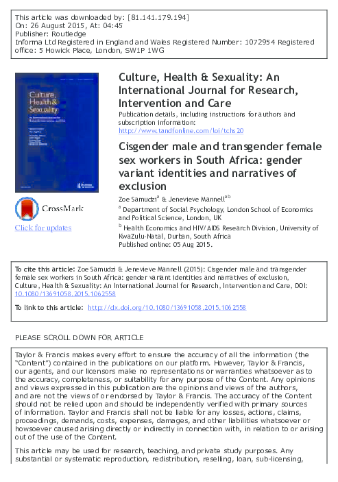 (PDF) Cisgender male and transgender female sex workers in South Africa ...