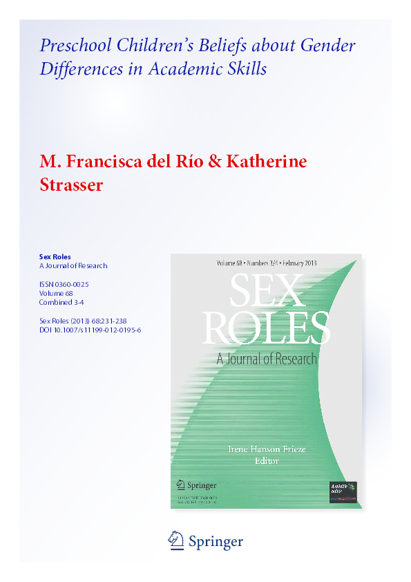Preschool children’s beliefs about gender differences in academic skills