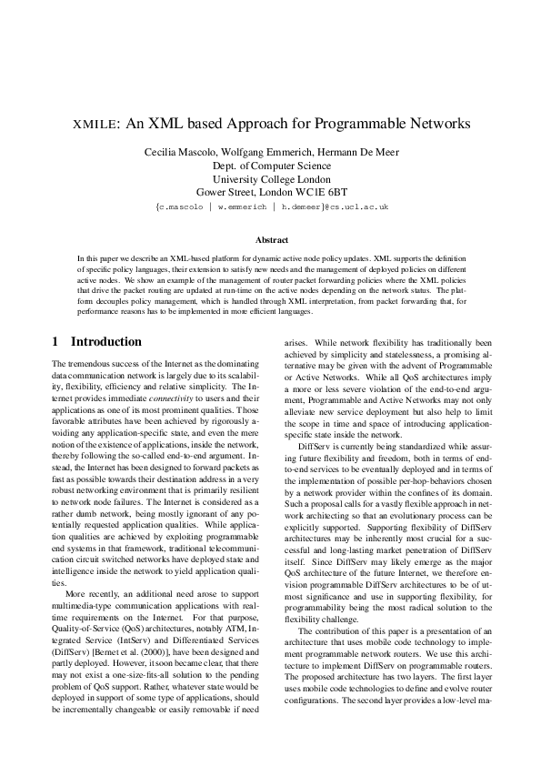(PDF) XMILE: An XML-based approach for programmable networks