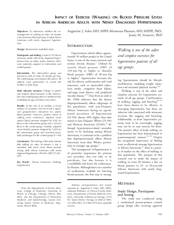 (PDF) IMPACT OF EXERCISE (WALKING) ON BLOOD PRESSURE LEVELS IN AFRICAN ...