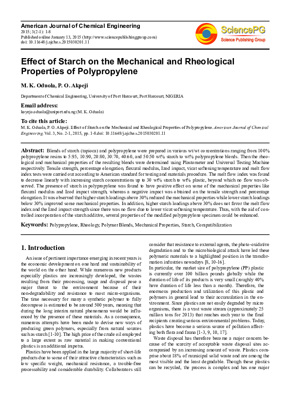 (PDF) Effect of Starch on the Mechanical and Rheological Properties of ...