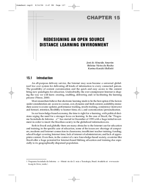 (PDF) REDESIGNING AN OPEN SOURCE DISTANCE LEARNING ENVIRONMENT CHAPTER 15