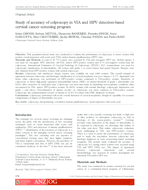 (PDF) Study of accuracy of colposcopy in VIA and HPV detection-based ...