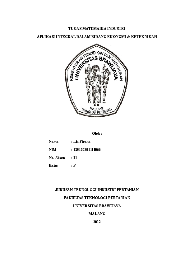 Doc Tugas Matemaika Industri Aplikasi Integral Dalam Bidang Ekonomi Keteknikan Ega Utami Academia Edu