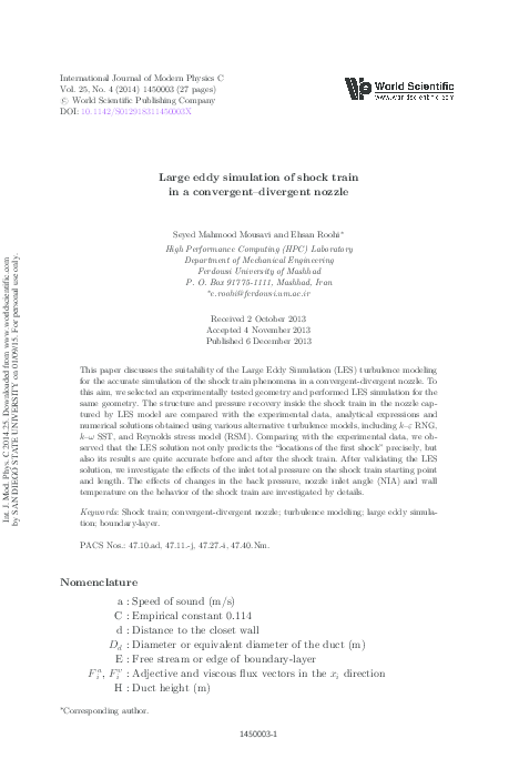 (PDF) Large eddy simulation of shock train in a convergent–divergent nozzle