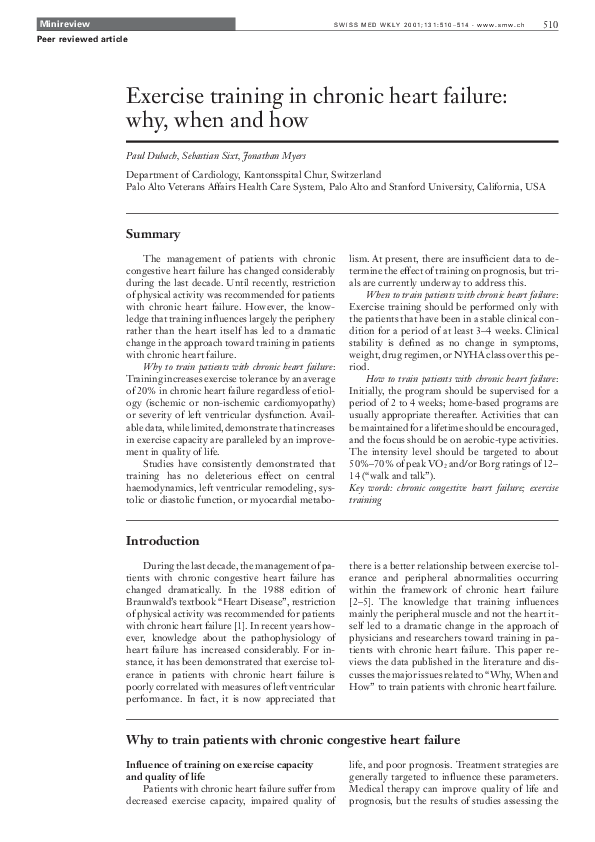 Pdf Exercise Training In Chronic Heart Failure Why When And How