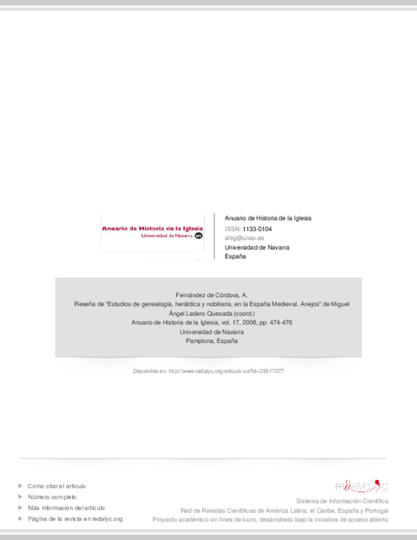 (PDF) Miguel Ángel LADERO QUESADA (coord.), Estudios de genealogía