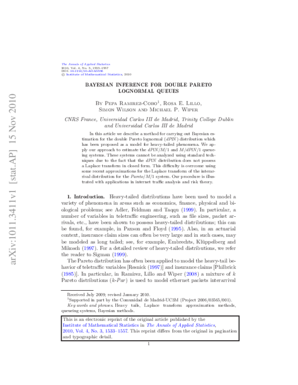 (PDF) Bayesian inference for double Pareto lognormal queues