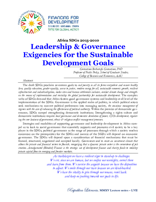(PDF) Africa SDGs 2015-2030 Leadership & Governance Exigencies for the ...