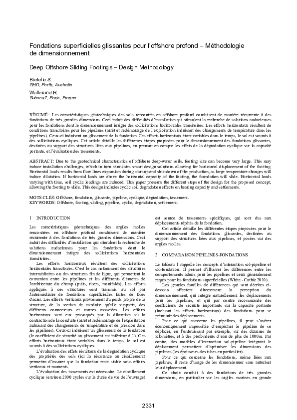(PDF) Fondations superficielles glissantes pour l'offshore profond ...
