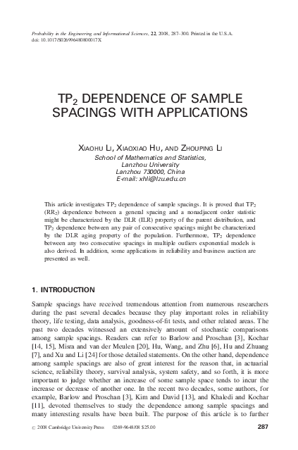 (PDF) TP2 DEPENDENCE OF SAMPLE SPACINGS WITH APPLICATIONS