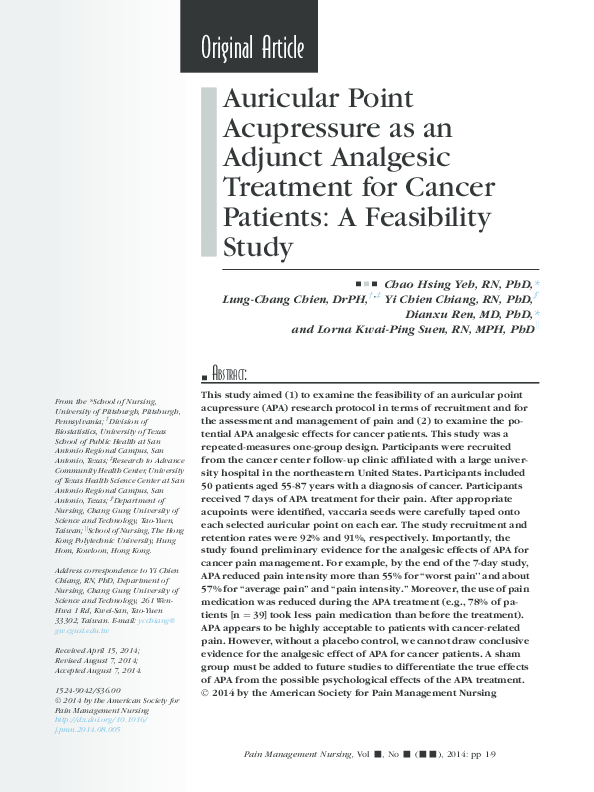 (PDF) Auricular Point Acupressure as an Adjunct Analgesic Treatment for ...