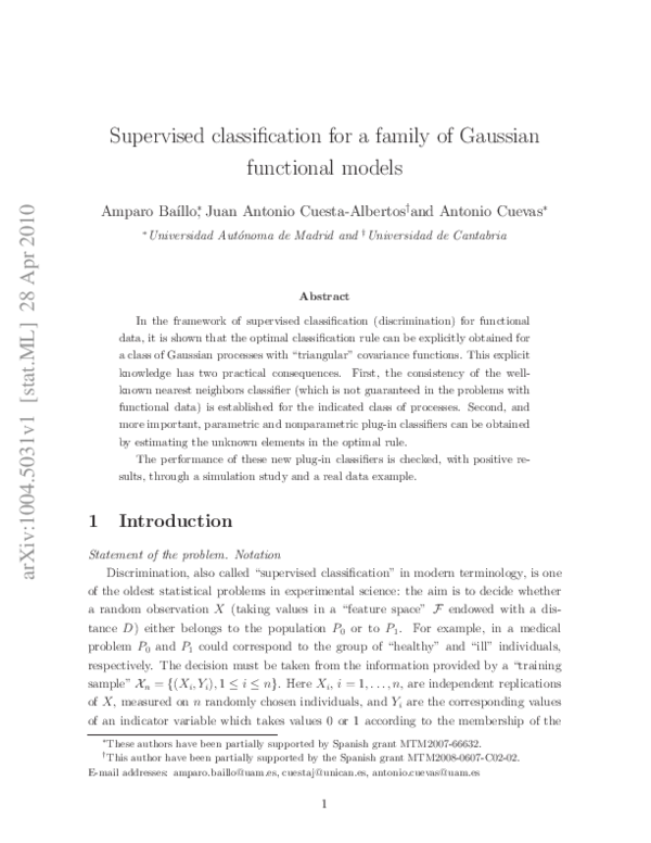(PDF) Supervised classification for a family of Gaussian functional models