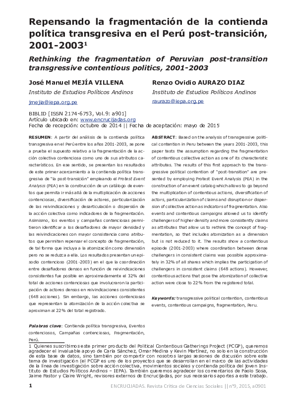 (PDF) Repensando la fragmentación de la contienda política transgresiva ...