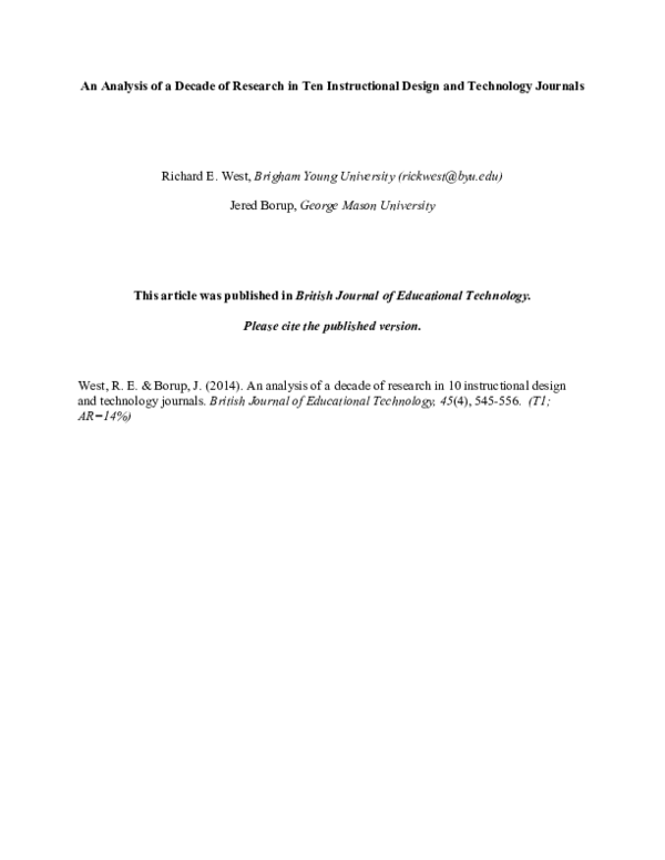  PDF An Analysis Of A Decade Of Research In Ten Instructional Design