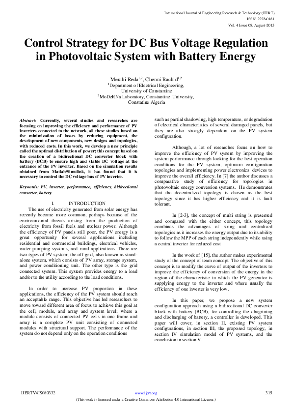 (PDF) Control Strategy for DC Bus Voltage Regulation in Photovoltaic ...