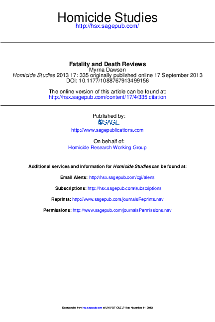 (PDF) Fatality and Death Reviews: Introduction to Special Issue of ...