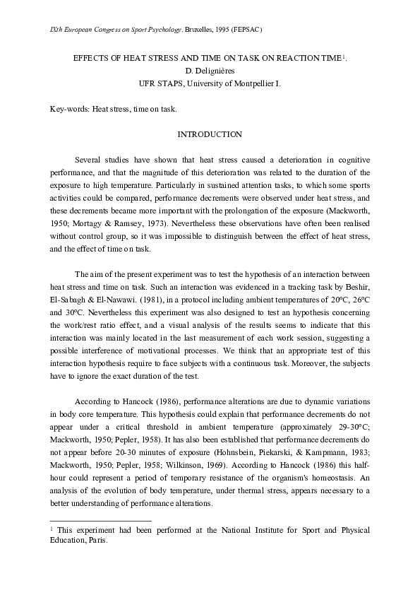 Effects of heat stress and time on task on reaction time