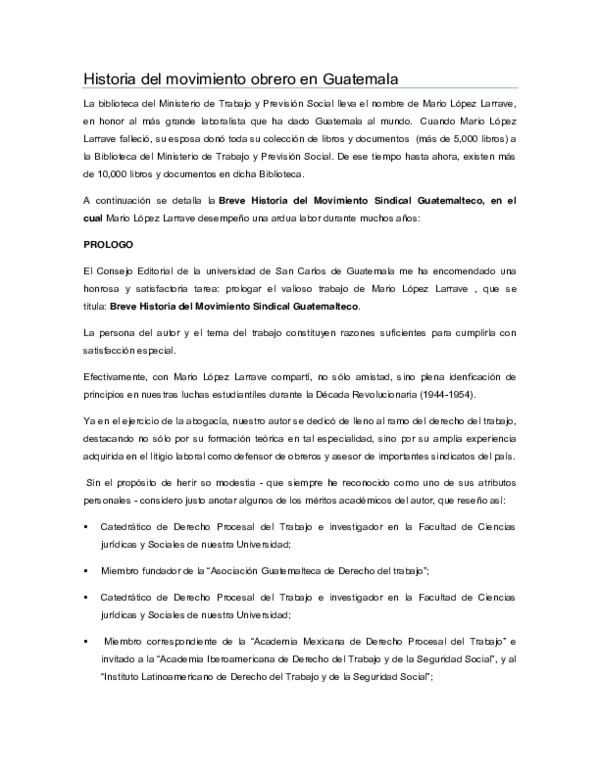 (PDF) Historia del movimiento obrero en Guatemala
