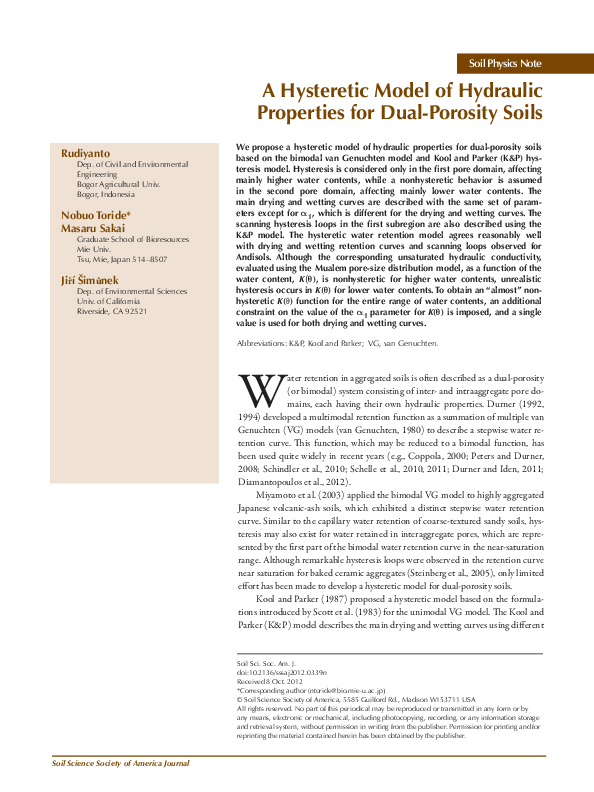 (PDF) A Hysteretic Model of Hydraulic Properties for Dual-Porosity Soils