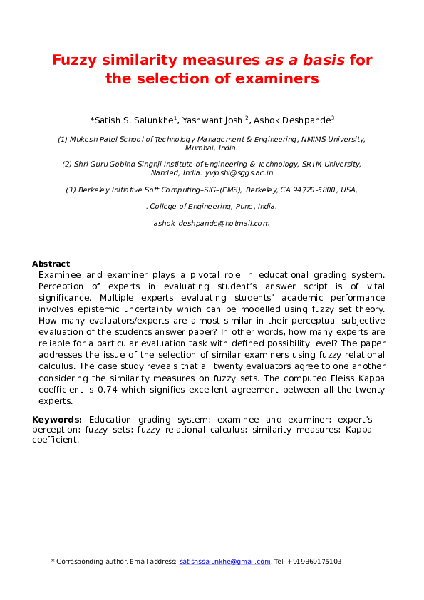 (DOC) Fuzzy similarity measures as a basis for the selection of examiners