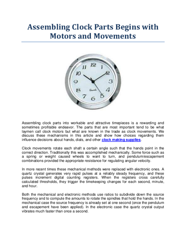 (PDF) Clock Making Parts Assembling Clock Parts Begins with Motors