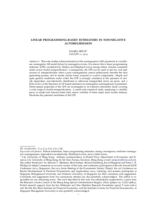 (PDF) Linear Programming-Based Estimators in Nonnegative Autoregression
