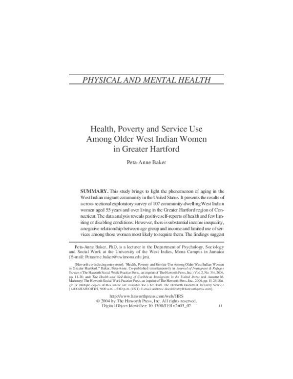 (PDF) Health Poverty & Service Use Among Older West Indian Women in ...