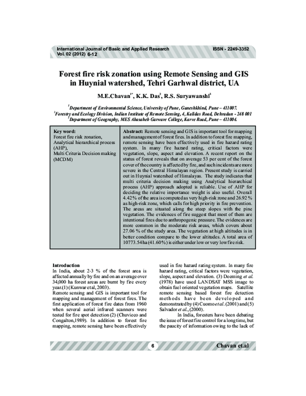 (PDF) Forest fire risk zonation using Remote Sensing and GIS in Huynial ...