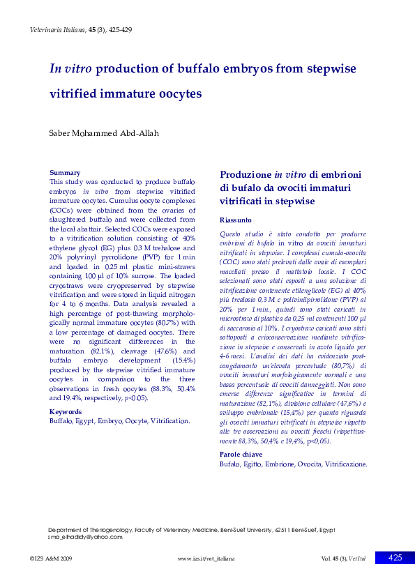 (PDF) In vitro production of buffalo embryos from stepwise vitrified ...