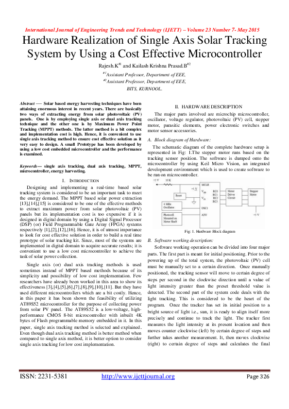 (PDF) Hardware Realization of Single Axis Solar Tracking System by ...