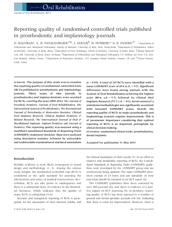 (PDF) Reporting quality of randomised controlled trials published in ...
