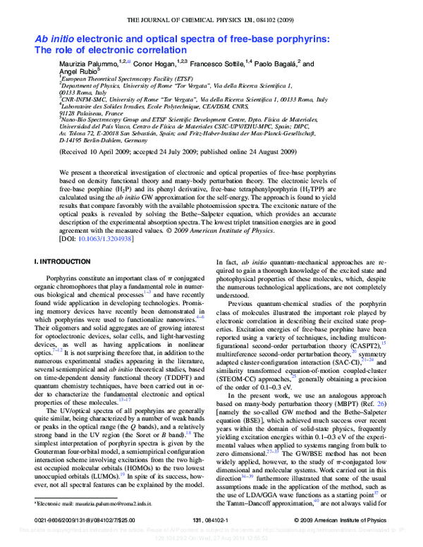 Ab initio electronic and optical spectra of free-base porphyrins: The ...