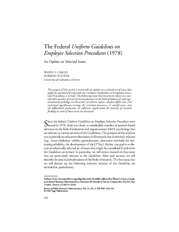 The Federal Uniform Guidelines on Employee Selection Procedures (1978