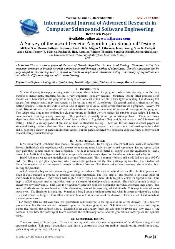 (PDF) A Survey of the use of Genetic Algorithms in Structural Testing