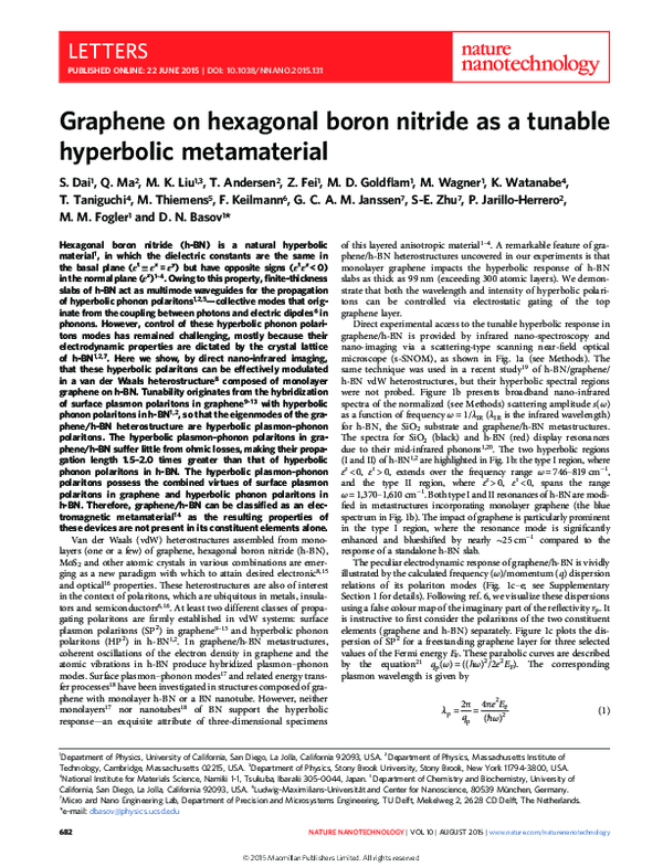 (PDF) Graphene on hexagonal boron nitride as a tunable hyperbolic ...